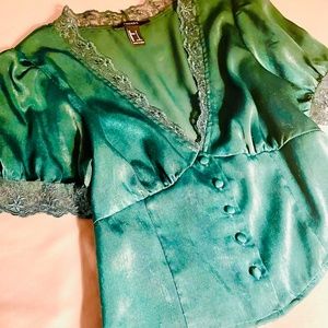 Emerald green satin blouse
